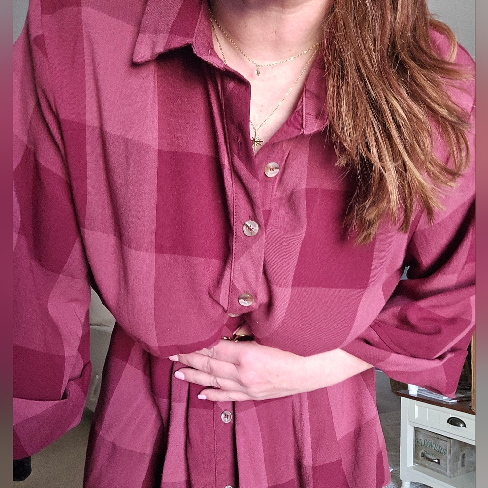 Vici, Entro, Burgundy Dress Shilah Plaid Babydoll Mini Dress, L - Picture 9 of 10